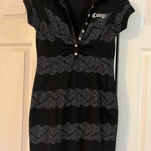 COOGI Black Gray Patterned Dress With Rhinestones